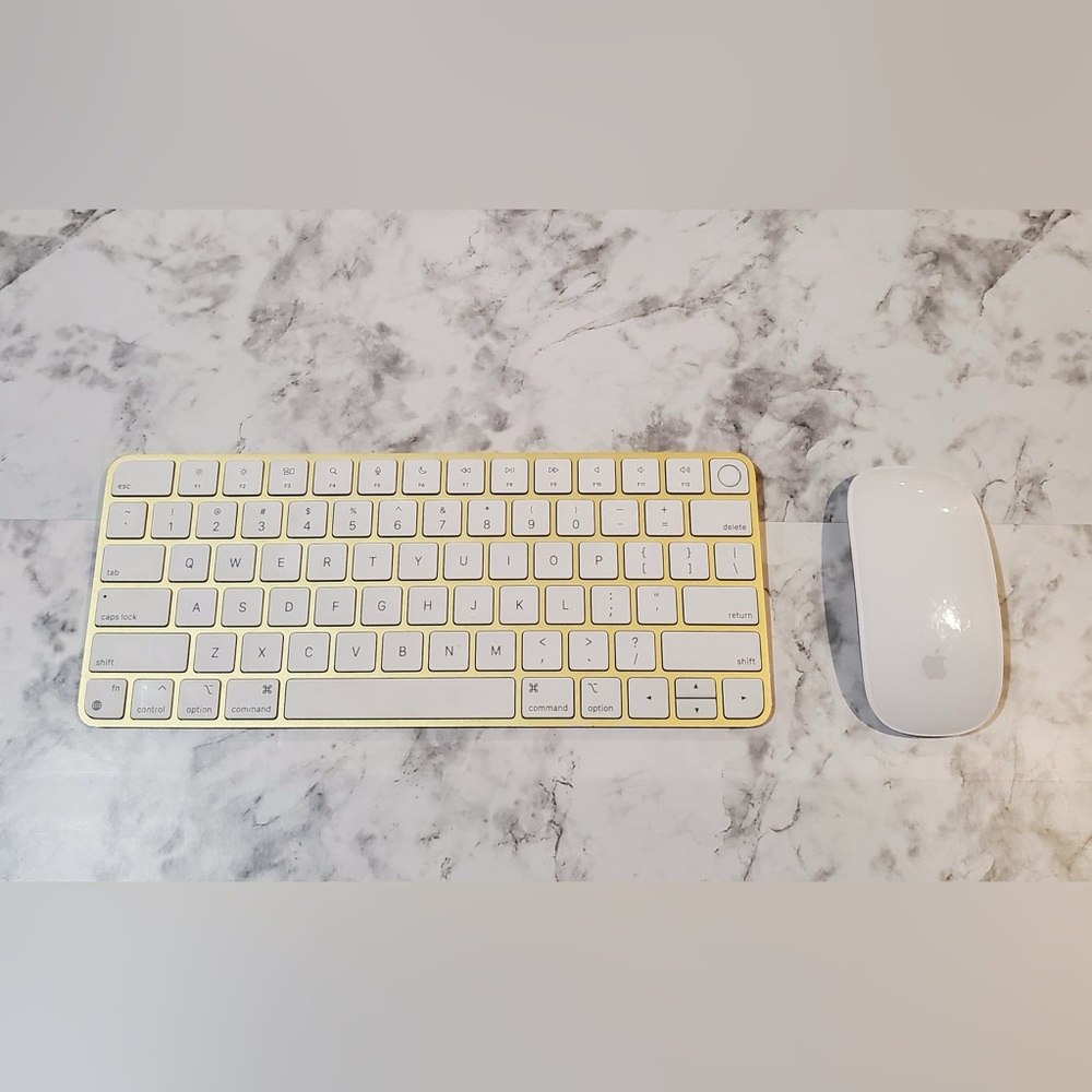 Apple Magic Keyboard Touch ID Model A2449 With Magic Mouser Yellow Gold/ White